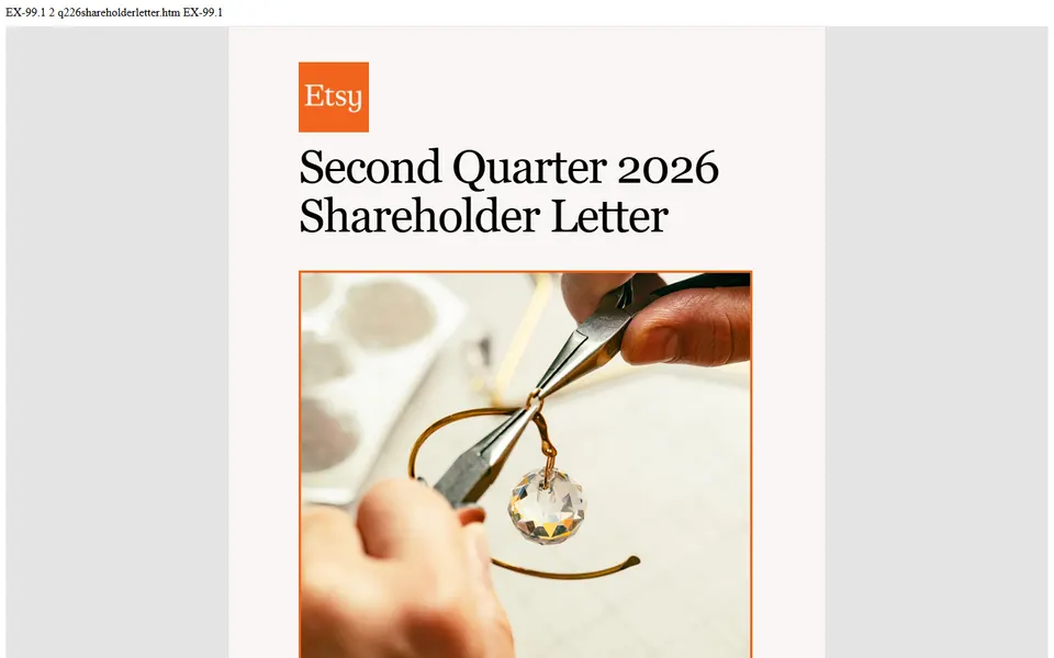 The top of Etsy’s Q2 2026 shareholder letter as filed with the SEC.